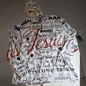 Jesus‎ Savior Religious Graftti Hoodie Pullover Light Sweatshirt White 5XL